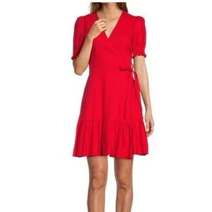 Antonio Melani Red Cleo Linen Blend Wrap Dress Size 10